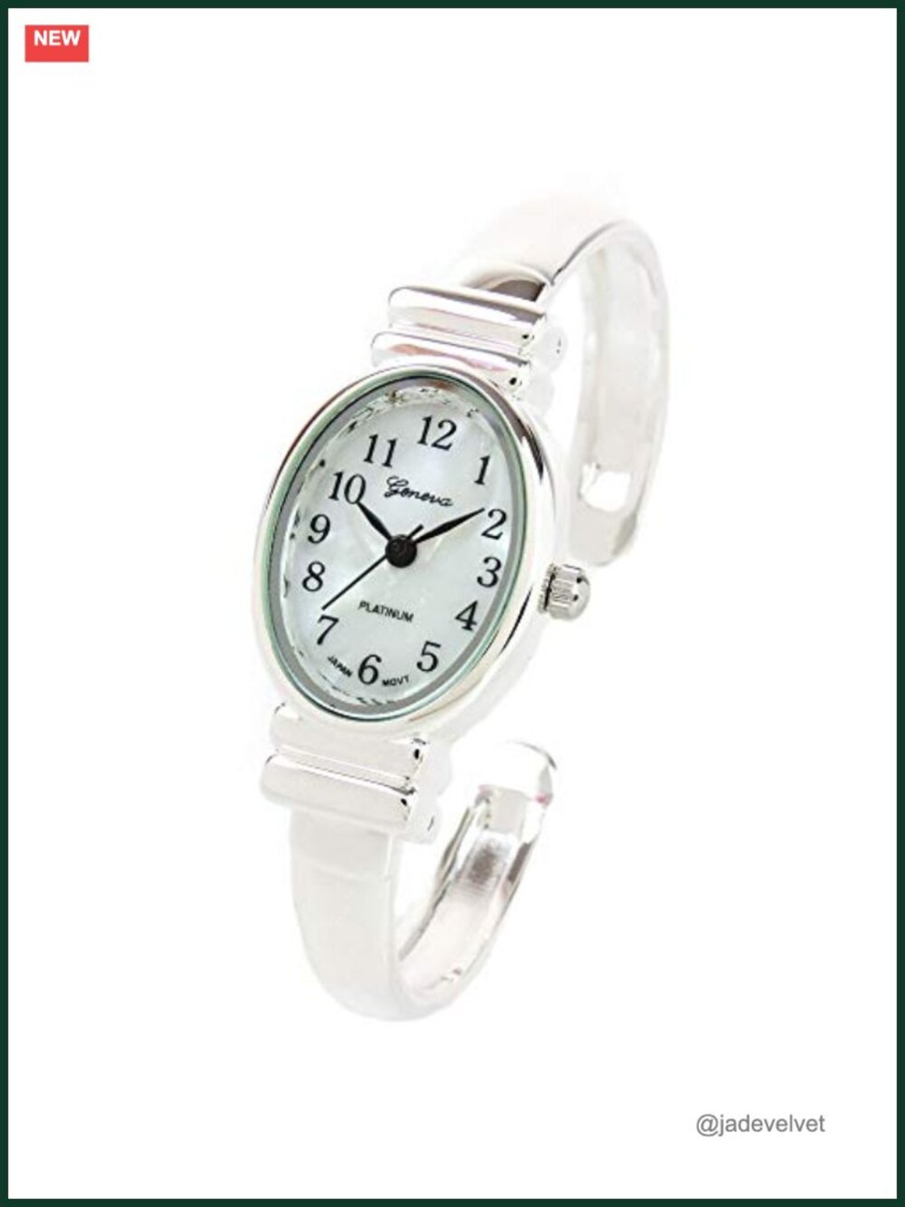 Silver Oval Bangle Cuff Watch for Small Wrists 5.5-6.5in